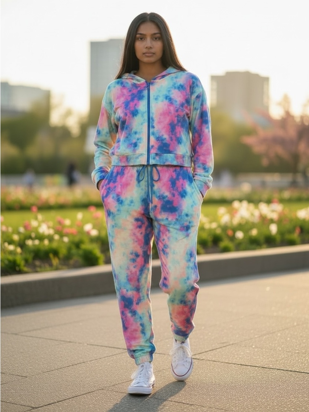 Tie-Dye Jogger Set Hoodie Pockets Drawstring Women’s Size XL New With Tags